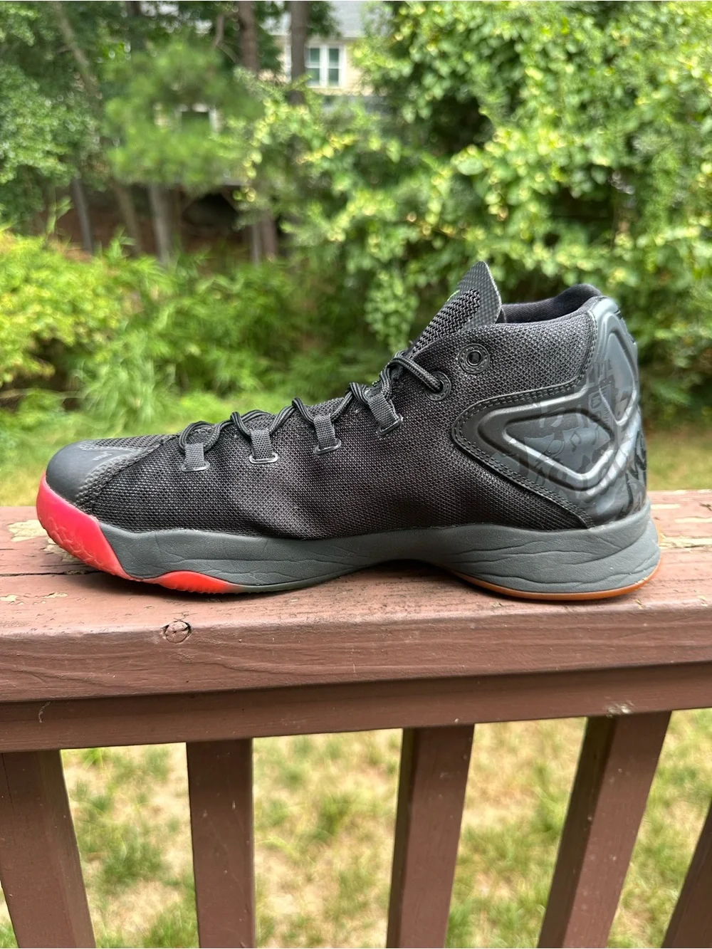 Jordan Melo 12 Dungeon Sneakers with Red Accent and Neon Green Jumpman Size 11